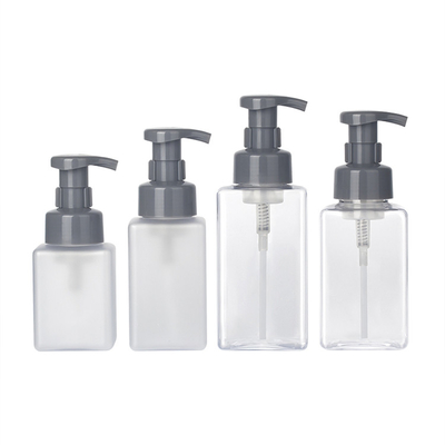Hochwertige PETG transparente quadratische Flasche mit Lotionsschaumpumpe für Shampoo