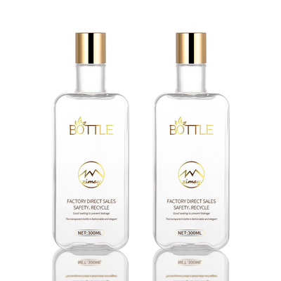 Kappen-Flasche transparentes PETG materielles Recycable der Disketten-300ml mit Golddeckel