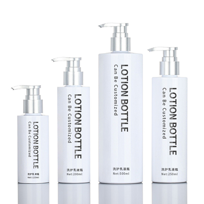 SERUM-Conditioner-Plastikshampoo-Pumpe Skincare des HAUSTIER Verpackenflasche weiße runde Duschgel-200ml 500ml silberne Spitzen