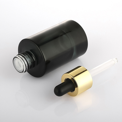 Kundenspezifische Kosmetik-Serumflasche Schwarzes Gold mattierte flache Schulter-Tropfflasche