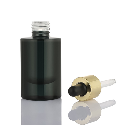 Kundenspezifische Kosmetik-Serumflasche Schwarzes Gold mattierte flache Schulter-Tropfflasche