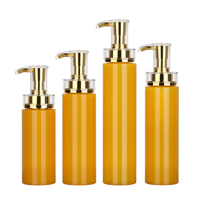 Kundenspezifischer Plastikhaustier-Körper-Lotion-Flaschen-Shampoo-Duschgel-Behälter mit Goldpumpe 350ml