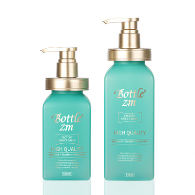 Luxus-Wäsche-Seifen-luftloser Salon-Verpackenshampoo-Flasche 500ml 750ml Matte Light Green Square Body mit Goldpumpe